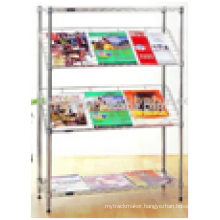 Free Stand Office Furniture Chrome Metal Wire Tabloid Newspaper Rack for Sale